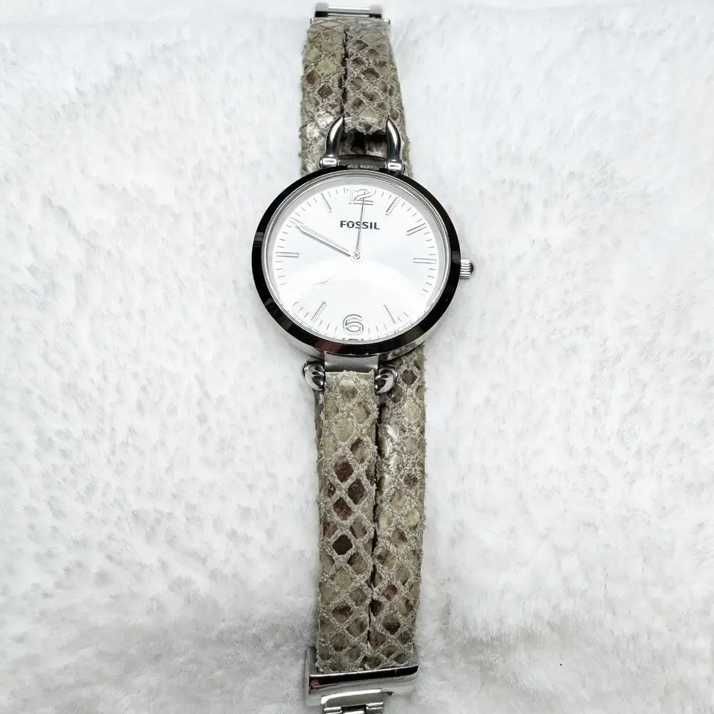 FOSSIL Women's Stainless Steel Watch Genuine Leather Triple Python Snake Strap